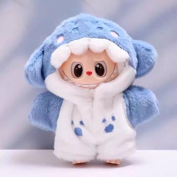 Combinaison à capuche requin pour poupée Labubu 17cm - Bleu / Blanc
