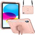 Etui anti-choc pour iPad 10.9 (2022) Etui pour Tablette Butterfly Shape Kickstand Silicone + PC Protective Cover with Shoulder Strap - Rose