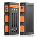 Batterie externe solaire 20000mAh avec manivelle, lampe torche LED et câbles intégrés - Orange / Noir