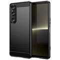 Coque Sony Xperia 1 VI en TPU Brossé - Fibre de Carbone - Noire