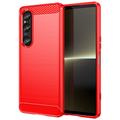 Coque Sony Xperia 1 VI en TPU Brossé - Fibre de Carbone - Rouge