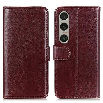 Etui portefeuille Sony Xperia 1 VI avec fermeture magnétique - Marron