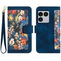 Étui floral avec fentes pour cartes de crédit pour Sony Xperia 1 VIII - Bleu foncé