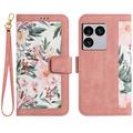 Étui floral avec fentes pour cartes de crédit pour Sony Xperia 1 VIII - Rose