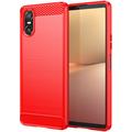 Coque Sony Xperia 10 VI en TPU Brossé - Fibre de Carbone - Rouge