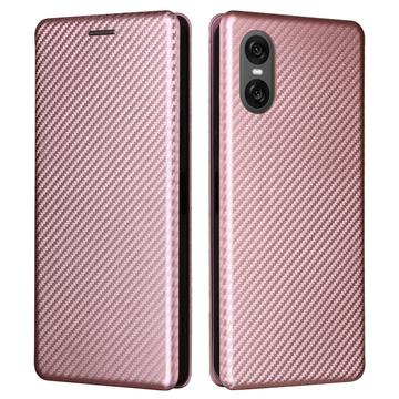 Étui à Rabat Sony Xperia 10 VI - Fibre de Carbone - Rose Doré