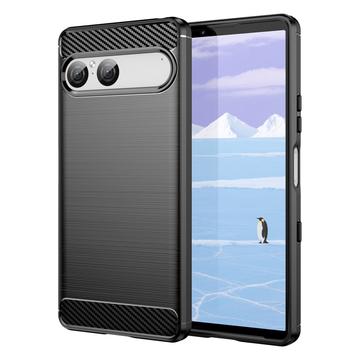 Coque Sony Xperia 10 VII en TPU Brossé - Fibre de Carbone - Noire
