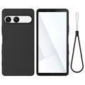 Coque Sony Xperia 10 VII en silicone liquide avec dragonne - Noire
