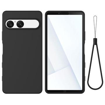 Coque Sony Xperia 10 VII en silicone liquide avec dragonne - Noire