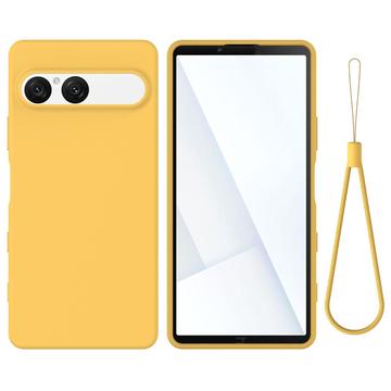 Coque Sony Xperia 10 VII en silicone liquide avec dragonne - Jaune