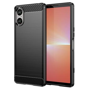 Coque Sony Xperia 5 V en TPU Brossé - Fibre de Carbone - Noire