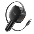 Chargeur de voiture Spigen EV603BT Essential 60 W avec câble USB-C rétractable, ports USB-C/USB-A - Noir