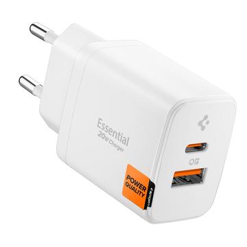 Spigen Essential EE202EU Chargeur mural à 2 ports 20W - Blanc