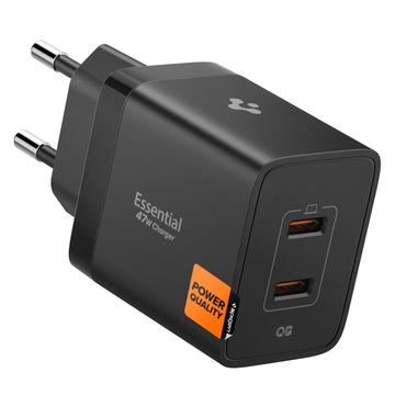 Spigen Essential EE472EU Chargeur mural rapide double USB-C 47W - Noir