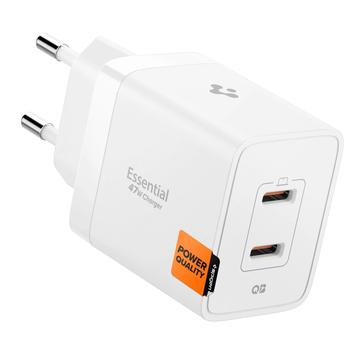 Spigen Essential EE472EU Chargeur mural rapide double USB-C 47W - Blanc