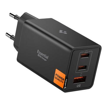 Spigen Essential EE673EU Chargeur mural rapide à 3 ports 67W - Noir
