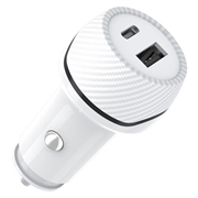 Chargeur de voiture T05 USB-A/USB-C avec traceur anti-perte pour Android - Blanc
