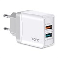 Chargeur QC3.0 Universel TOPK B244Q - 28W, 2xUSB