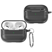 Étui AirPods Pro 3 en TPU Brossé avec Mousqueton - Fibre de Carbone - Noir