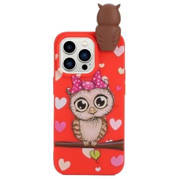 Coque iPhone 14 Pro en TPU 3D Figure Série - Rouge / Chouette