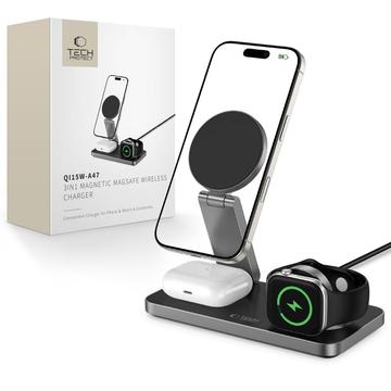 Tech-Protect QI15W-A47 Chargeur sans fil MagSafe 3-en-1 pliable - Noir