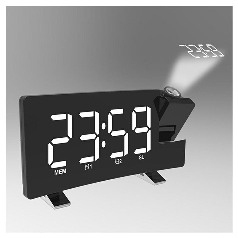 Alarme Projection Plafond Reveil Projecteur Digital Noir Horloge