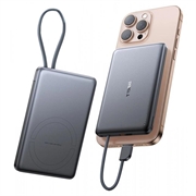 Torras Mini Slim PD Power Bank avec câble USB-C intégré - 10000mAh - Gris