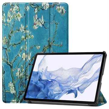 Étui à Rabat Smart Samsung Galaxy Tab S9 - Série Tri-Fold - Fleurs Blanches