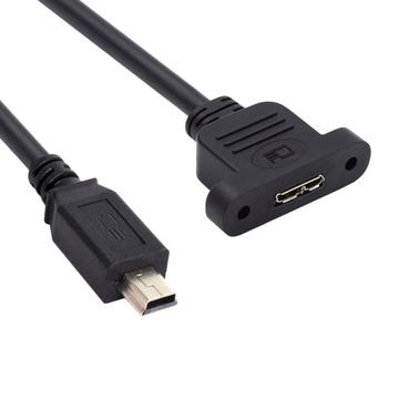 U3-012-MN 50cm Micro 3.0 Type-B Femelle vers Mini USB 2.0 5Pin Male 480Mbps Cable Screw Mount Type Extension Cord