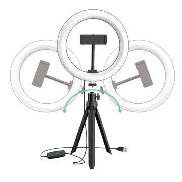 UN-205 8\'\' Anneau lumineux LED avec support et support pour téléphone, lampe circulaire pour Selfie de bureau pour YouTube Video Photography Makeup