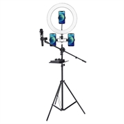 UN-700 10'' LED Ring Light avec trépied Plateau pour carte son et 3 supports de téléphone pour Selfie YouTube Vidéo Photographie Maquillage