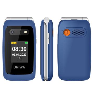 UNIWA V202T 4G Téléphone mobile à clapet pour personnes âgées - Langues danoises, finnoises, suédoises, anglaises