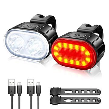 Kit d\'éclairage pour vélo rechargeable par USB IPX4 Phare avant et arrière LED pour vélo Accessoires pour cyclisme nocturne