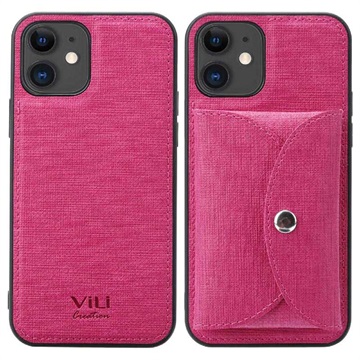 Coque iPhone 12/12 Pro Vili T avec Portefeuille Magnétique - Rose Vif