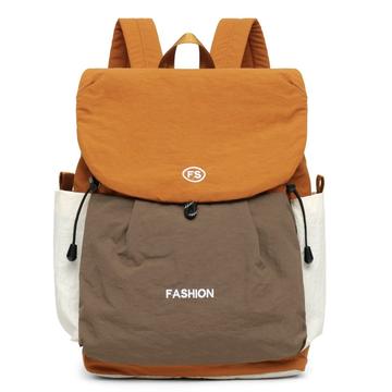 Sac à dos en toile Vintage Color Block de grande capacité - Orange / Khaki