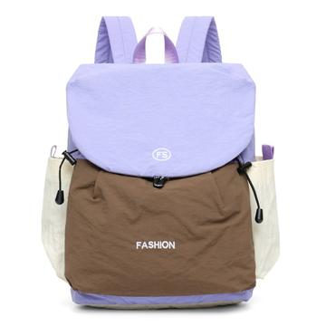 Sac à dos en toile Vintage Color Block de grande capacité - violet / kaki