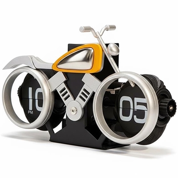 Horloge de bureau mécanique vintage à bascule pour motocyclette - Argent / Orange