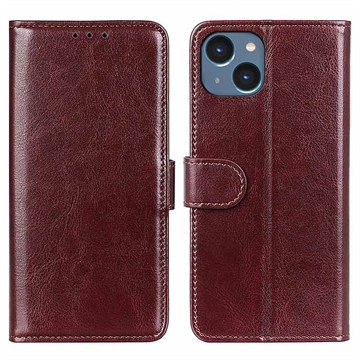 Étui Portefeuille iPhone 15 Plus avec Fermeture Magnétique - Marron