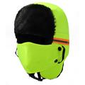 Chapeau d'hiver chaud avec bandes réfléchissantes et masque de protection - Vert
