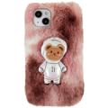 Coque iPhone 14 Plus en TPU 3D Plush Hiver Poilu - Ours Brun