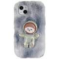 Coque iPhone 14 Plus en TPU 3D Plush Hiver Poilu - Gris Spaceman