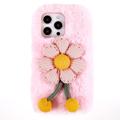 Coque iPhone 14 Pro en TPU 3D Plush Hiver poilu - Fleur Rose