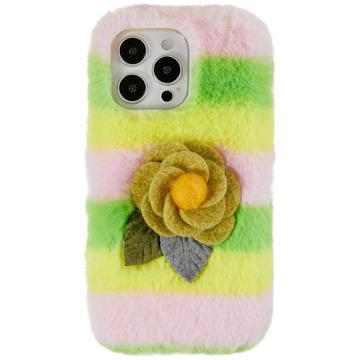 Coque iPhone 14 Pro en TPU 3D Plush Hiver poilu - Jaune Rosa