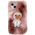 Coque iPhone 14 en TPU 3D Plush Hiver poilu - Marron Bear