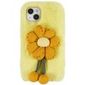 Coque iPhone 14 en TPU 3D Plush Hiver poilu - Fleur Jaune