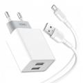 XO L65 Chargeur rapide à double port USB avec câble MicroUSB - Blanc