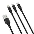 XO NB173 Câble 3-en-1 - USB-C, Lightning, MicroUSB - 1,2m - Noir