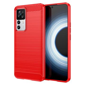 Coque Xiaomi 12T/12T Pro en TPU Brossé - Fibre de Carbone - Rouge