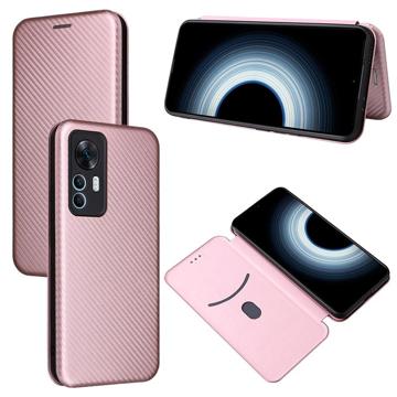 Étui à Rabat Xiaomi 12T/12T Pro - Fibre de Carbone - Rose doré