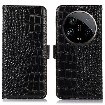 Étui Portefeuille Xiaomi 14 Ultra en Cuir avec RFID - Série Crocodile - Noir